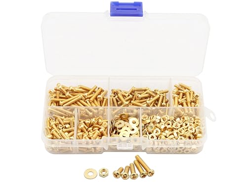 LBY 600pcs Machine Screws Assortment Kit, M3 Phillips Pan Head Bolts, 5 Sizes (with Nuts and Flat Washers), Copper (Yellow) - size: M3