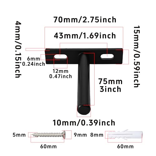 4Pcs 3 Inch Black Floating Shelf Brackets, Heavy Duty Hidden Shelf Supports, Concealed Blind Shelf Support for Wood Shelves DIY Home Decor, Includes Screws and Wall Plugs - size: 3 Inch