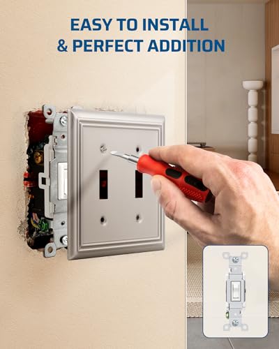 DEWENWILS Double Toggle Wallplates, Brushed Nickel Light Switch Covers - color: Brushed Nickel, size: 2 Toggle 2PK