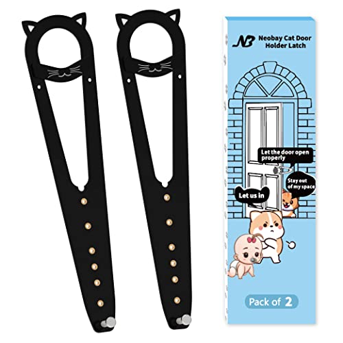 Neobay Cat Door Latch with Stabilizer, Keeps Dogs Out of Litter Box - color: Black 2 Packs