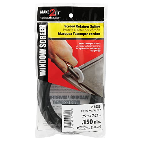 Prime-Line P 7533 Screen Retainer Spline, 0.150 in., 25 Foot, Black Vinyl, Round Hollow Core Serrated (1 Roll) - size: 0.15