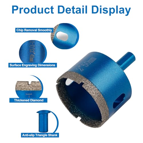 Qivine 10Pcs Diamond Hole Saw Kit, 1/4" to 2" Serrated Brazing Tile Hole Saw Kit, Diamond Glass Core Drill Bit with Durable Sharp Dry/Wet Drills for Ceramic, Glass, Tile, Stone, Pots
