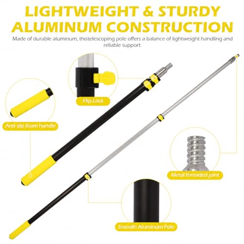 2.4–6 FT Telescoping Extension Pole, Lightweight Aluminum Extendable Paint Roller Pole for Painting, Dusting, Window Cleaning, Sturdy Extension Pole with Foam Grip (Yellow) - size: 6 FT Yellow