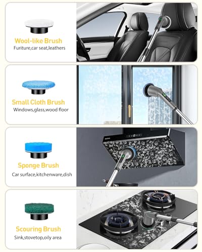 Electric Spin Scrubber for Bathroom, Shower Scrubber with Long Handle - color: Gray, size: 8 Brush Heads
