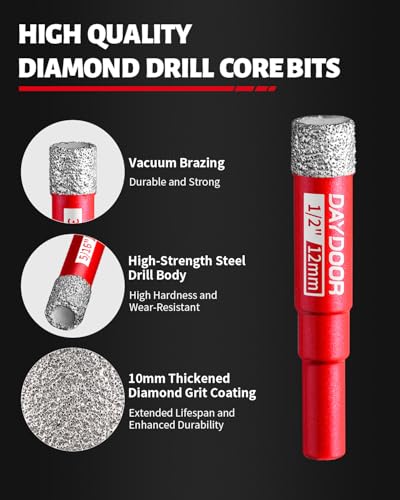 DAYDOOR Dry Diamond Drill Bits, 1/4" 5/16" 3/8" 1/2" Tile Drill Bits Set - size: 1/4", 5/16", 3/8",1/2"