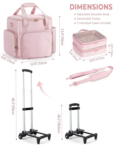 Rolling Hair Tools Travel Bag, Hairstylist Bag with Wheels, Pink - color: Pink