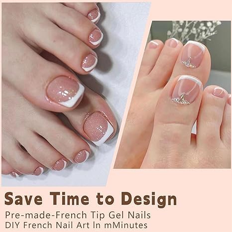 288pcs Press On Toenails Short Square Fake Toe Nails White French Tip False Toenails 12 Color Full Cover Acrylic Glossy Glue On Toe Nail for Women Manicure 12 packs - color: White French Tip Toenails