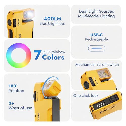 WUBEN G5 EDC Rechargeable Flashlight, Mini Bright Small Pocket Flash Light - color: Yellow