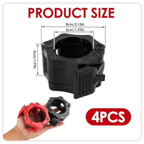 4 Pack Barbell Clamps Collars, 2" Quick Release Weight Clips Fit Olympic Barbell, Heavy Duty Locking Bar Clips for Weightlifting Workout Training Gym Athletes Fitness Enthusiasts (2 Black 2 Red)