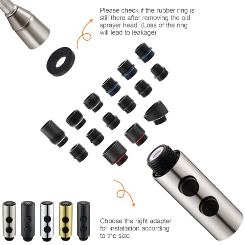 TIORIY Metal Kitchen Faucet Head Replacement, Pull Down Spray Head with 15 Adapters, 2 Function Kitchen Sink Spray Nozzle, Stainless Steel, Brushed Nickel - color: Brushed Nickel