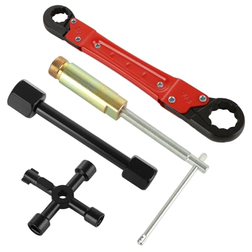 4Pcs Plumbing Tools Kit, Angle Stop Wrench Kit with 1/2 Inch Compression Sleeve Puller, Red Carbon Steel Plumbers Wrench for Installing and Removing Nut Ferrule Tight Spaces Under Sink