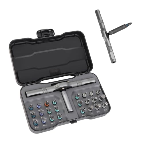 24 in 1 Magnetic Ratchet Screwdriver Set, Mini Precision Screwdriver Set with Case T Handle Ratchet Screwdriver Multipurpose Self-Assembly Tool Kit with Detachable Handle for Furniture Computer Laptop