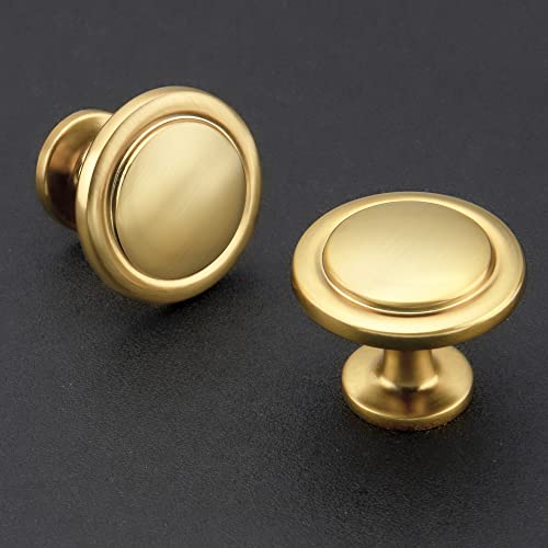 Ravinte Brushed Brass Solid Knobs Gold Kitchen Cabinet Pulls,5 Pack,Round-1 - style: Retro
