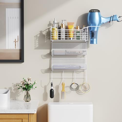 3 Tier Hair Tool Organizer Wall Mount, curling iron holder Basket, White - color: 4 Tiers White