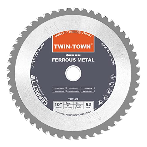 TWIN-TOWN 10-Inch 52 Teeth Dry Cut Steel and Ferrous Metal Cermet Saw Blade with 1-Inch Arbor - size: 10" 52T medium steel