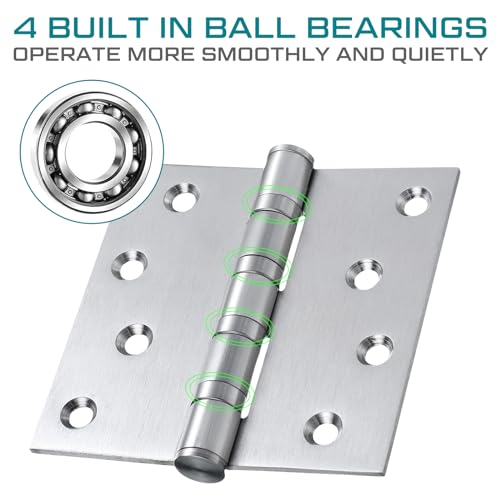 6 Pack Silver 4'' Ball Bearing Door Hinges, 4 x 4 Inch Exterior Door Hinge - color: Silver