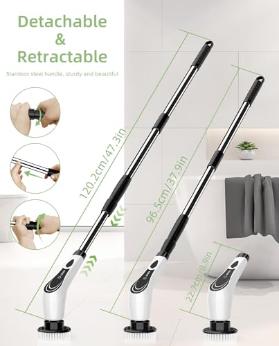 8-Head Cordless Electric Spin Scrubber, Adjustable Handle, White - size: 8heads