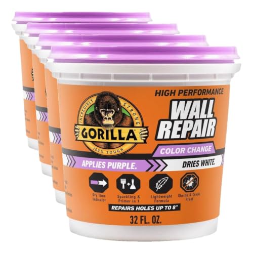 GORILLA High Performance Wall Repair, Tub, Dries White, 32 Ounce (Pack of 4) - size: 32 Ounce (Pack of 4)