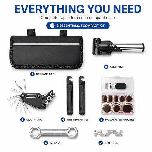 ANGORA BRANDS Bike Tire Repair Kit – All-in-One Bicycle Repair Kit with Pump, Multi Tool & Tire Levers, Portable Emergency Bike Tool Kit for Road, Mountain & Hybrid Bikes