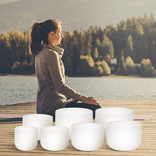SOLSHINE 6-12 Inch Crystal Singing Bowl Set of 7 For Sound Healing With 2pcs Free Heave Duty Carring Case Crystal Mallet And O-ring Sound Repairer - color: 7Pcs White, size: 6-12 inches