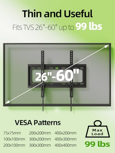 USX MOUNT Low Profile Tilt TV Wall Mount for 26-60 Inch TVs up to 99lbs - size: 26-60 inch