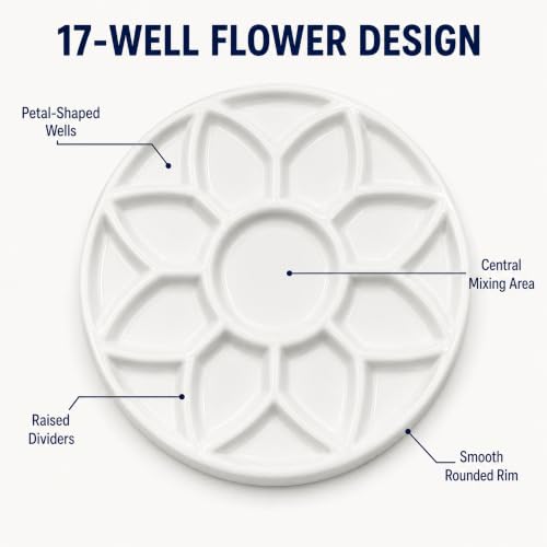 7 Inch Ceramic Watercolor Palette, Round White Flower Paint Tray