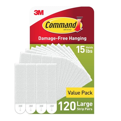 Command Large (15 lb) Picture Hanging Strips, 12 Pairs (24 Strips) - size: Large, style: 120 Pairs