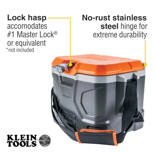 Klein Tools 55600 Work Cooler, 17-Quart Lunch Box Holds 18 Cans, Keeps Cool 30 Hours, Seats 300 Lb, Tradesman Pro Tough Box