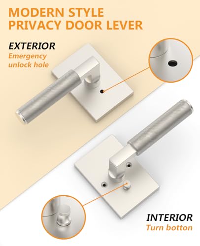 Asidrama 6 Pack Brushed Satin Nickel Privacy Door Handles - color: Brushed Satin Nickel