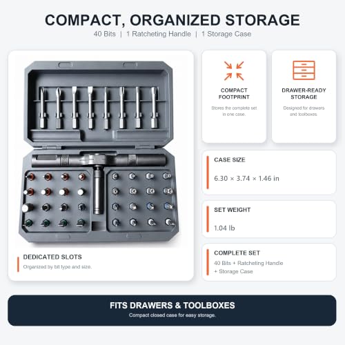 42 in 1 Magnetic Ratchet Screwdriver Set with Detachable T-Handle - color: Grey, size: 42 in 1