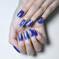Cat Eye Press On Nails - Glitter Cobalt Blue Medium Square Magnetic Acrylic Fake Nails, Stylish Design, Salon-Quality Shiny Finish, Reusable Stick On Nails Kit for Women (No Glue Included) - color: ZF151-2, size: 24 pieces (Pack of 1)