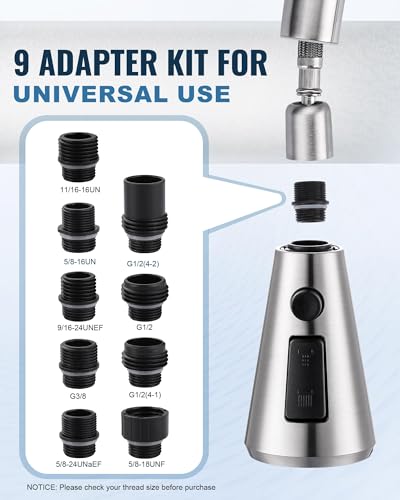 ALEASHA Pull Down Spray Head for Kitchen Faucet,3-Function Sink Spray Nozzle with 9 Adapters,Kitchen Faucet Head Replacement Compatible with Moen,American Standard Faucets,Brushed Nickel - color: Brushed Nickel