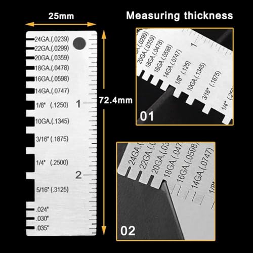 2 Pcs Stainless Steel Thickness Gauges Wire Gauge Measuring Tool - style: Round&Sheet