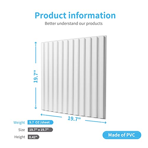 Art3d 3D Fluted Textured Slat Wall Panels, 19.7 x 19.7 in, 12-Pack, White | PVC, Waterproof, Scratch Proof, Wipeable, Break-Proof, Ideal for Home, Office and Commercial Spaces - color: Square - White, size: 19.7 x 19.7in.