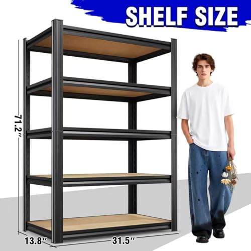 71"H Garage Shelving-5 Tier Garage Storage Shelves,Adjustable Heavy Duty Metal Shelving Unit and Storage Large Rack,Utility Steel Shelf For Warehouse Industrial Pantry Basement Organizers 71"x32"x14" - size: MDF/32"Wx14"Dx71"H