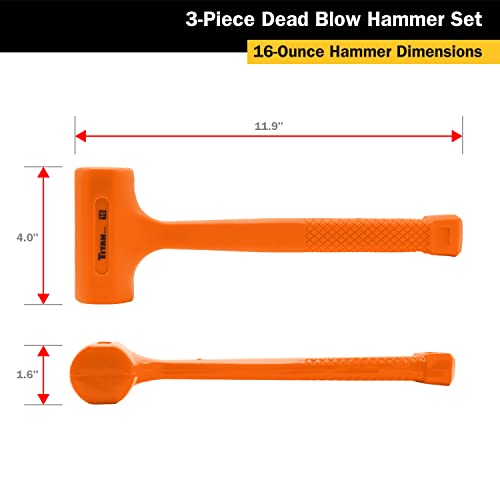 Titan 63143 3-Piece Dead Blow Hammer Set, Includes 1lb, 2lb & 3lb with Non-slip Diamond Textured Handles, Spark & Rebound Resistant - size: 16oz + 32oz + 48oz