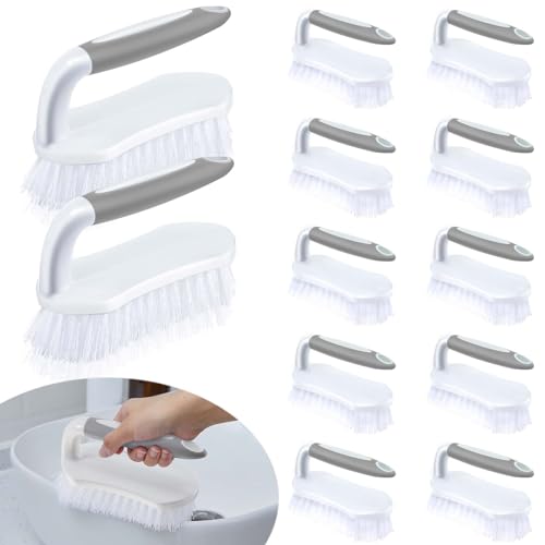 Lallisa 12 Pcs Scrub Brush Bulk for Cleaning with Handle, Gray - color: Gray