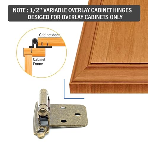 30 Pack (15 Pairs) 1/2" Overlay Cabinet Hinges Antique Brass - color: Antique Brass, size: 30 Pack (15 Pairs)