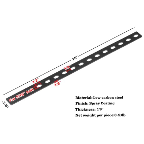 GBGS 4 Pack 16" Black Mending Plate,Slotted Flat Bar Brackets,1/8" Thick