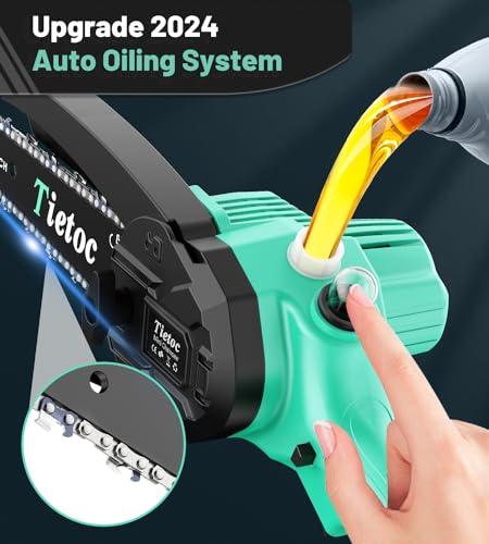 Tietoc Mini Chainsaw 6-Inch with 2 Batteries, Electric Saw Gifts for Women Dad Husband Gardener, Cool Gadgets for Men 2026, Mens Gifts for Birthday Anniversary Christmas for Adults Men Dad - color: Light Green - 2 Batteries