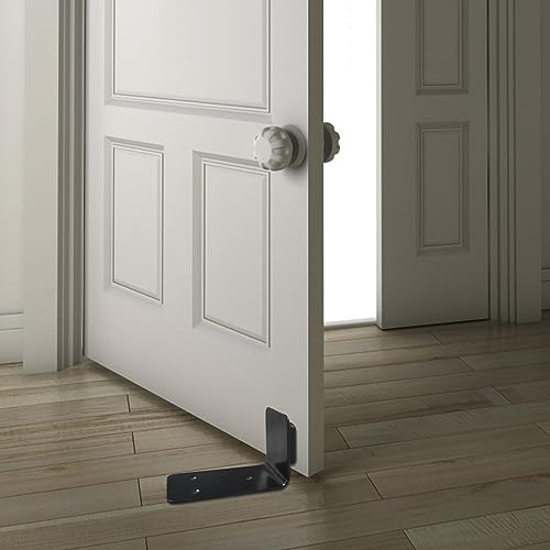 90° Stainless Steel Sliding Door Hardware Door Stop,2pcs Sliding Barn Door Bottom Floor Guide with Mounting Screws (Black) - color: Black