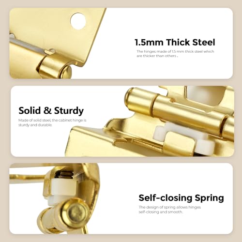 4 Pack 2 Pair Gold Cabinet Hinges, 1/2" Semi Wrap Kitchen Hinges - color: Gold, size: 1/2" Semi Wrap