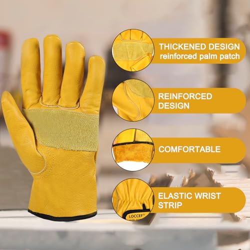 LOCCEF 2 Pairs Leather Work Gloves for Men Women Cowhide Utility