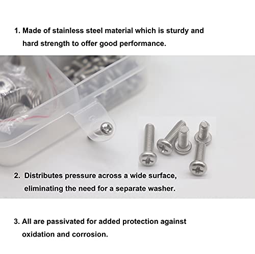 cSeao 420pcs M3 x 6mm / 8mm/ 10mm/ 12mm/ 16mm/ 20mm Pan Head Machine Screws Washers Hex Nuts Assortment Kit, Phillips Drive, 304 Stainless Steel - size: M3