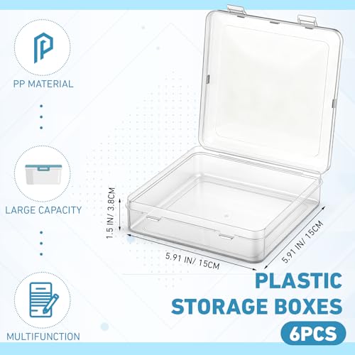 Jetec 6 Pieces Small Clear Plastic Storage Box, 5.9 x 5.9 x 1.5 Inch - size: 5.9 x 5.9 x 1.5 Inch