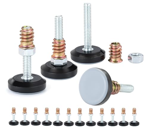 Furniture Levelers- Adjustable PTFE(Teflon) -Bottomed Pads,Table, Chair Leveling Glides, Legs-Pack of 16 with nut Inserts-Helps Furniture Slide Glides- Hardwood Floor Protectors- Leveling feet（T16）