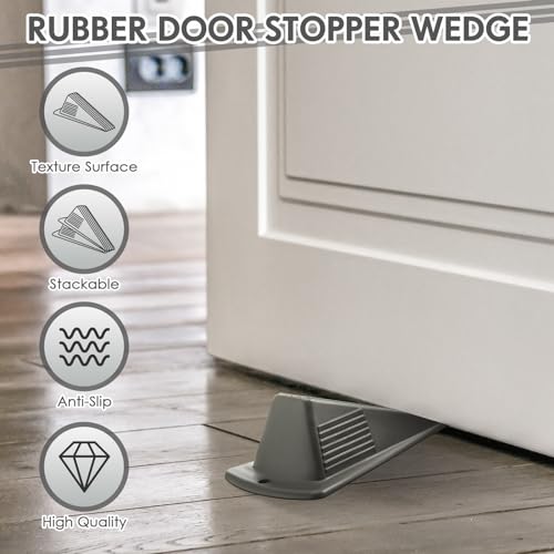 Frienda 2 Pcs Heavy Duty Rubber Door Stops Wedge Stackable,Gray - color: Gray