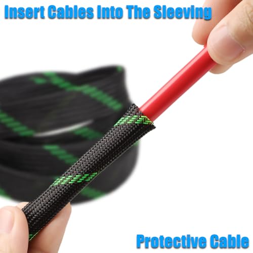 25ft PET Expandable Braided Cable Sleeve 5/8inch(16mm) Pet Braided Cable Sleeve for Audio Video Device Wire Automotive Wire (Black Green) - color: Black Green, size: 16mm"(5/8 inch)
