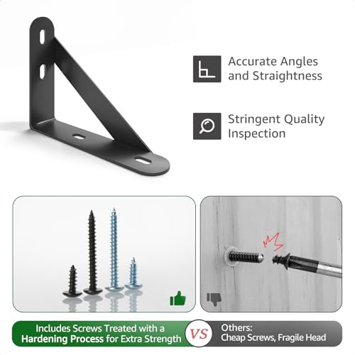 4x3 Shelf Brackets 6 Pack Wall Mount Includes Screws Anchors (Black) - color: Black, size: 4"x3" (6 PACK)