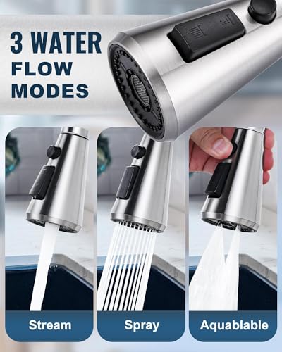ALEASHA Pull Down Spray Head for Kitchen Faucet,3-Function Sink Spray Nozzle with 9 Adapters,Kitchen Faucet Head Replacement Compatible with Moen,American Standard Faucets,Brushed Nickel - color: Brushed Nickel